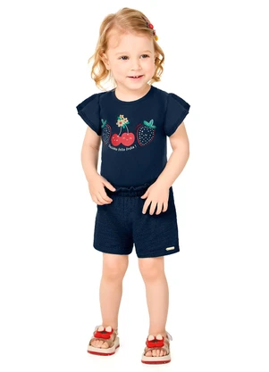 Marlan - Conjunto Blusa e Shorts em Malha Poá Menina Azul - MARLAN