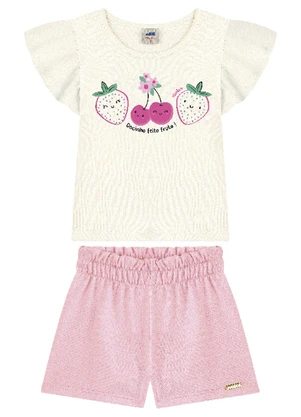 Marlan - Conjunto Blusa e Shorts em Malha Poá Menina Bege - MARLAN