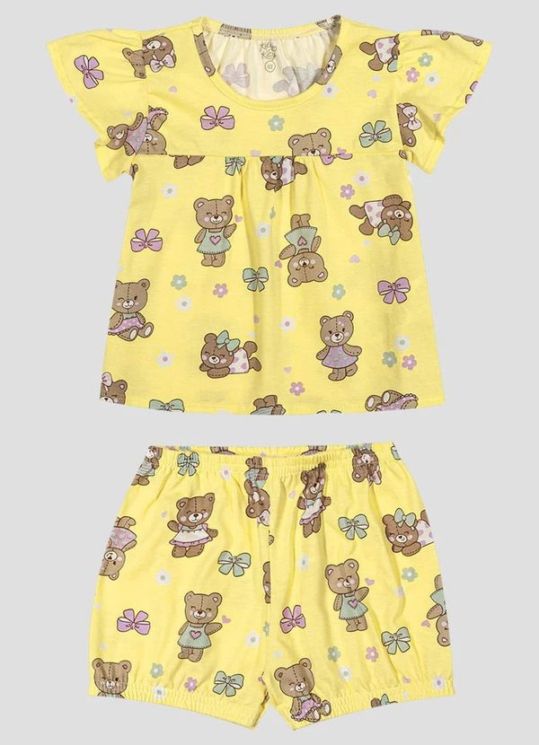 Kely Kety - Conjunto Blusa e Shorts em Meia Malha Amarelo