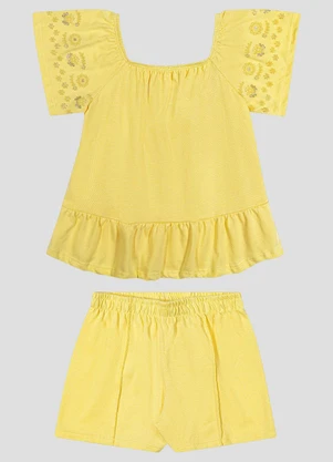 Kely Kety - Conjunto Blusa e Shorts em Meia Malha Amarelo - KELY KETY