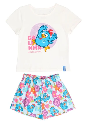 Galinha Pintadinha - Conjunto Blusa e Shorts em Meia MalhaBranco - GALINHA PINTADINHA