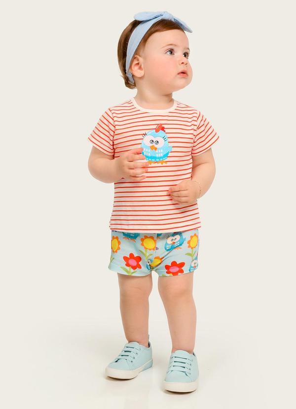 Galinha Pintadinha - Conjunto Blusa e Shorts em Meia Malha Off White