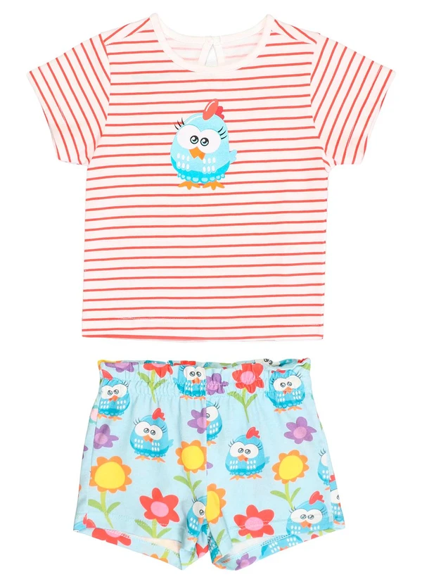 Galinha Pintadinha - Conjunto Blusa e Shorts em Meia Malha Off White 2