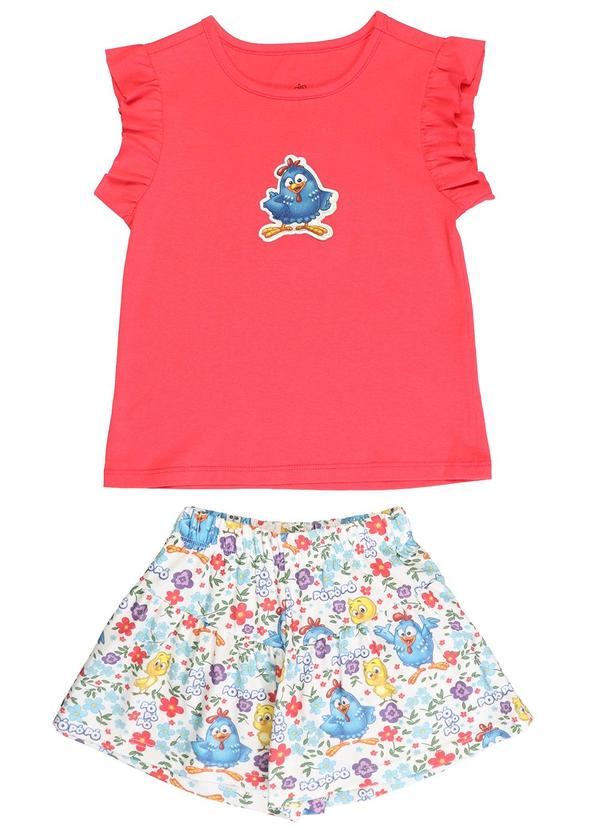 Galinha Pintadinha - Conjunto Blusa e Shorts em Meia Malha Rosa