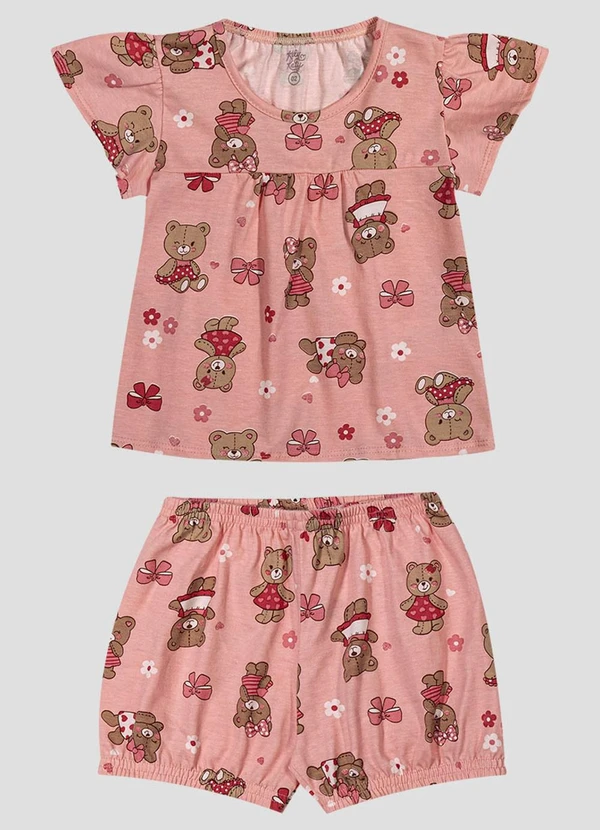 Kely Kety - Conjunto Blusa e Shorts em Meia Malha Rosa