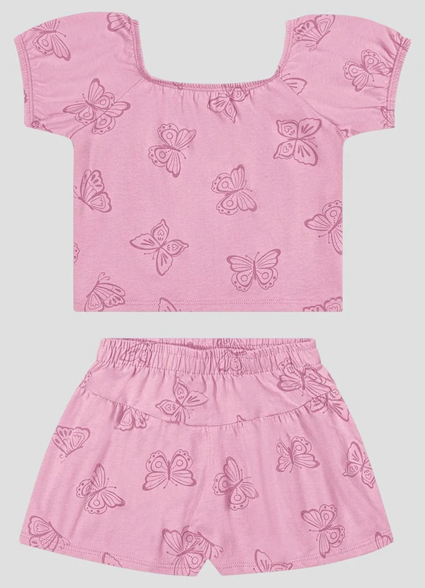 Kely Kety - Conjunto Blusa e Shorts em Meia Malha Rosa