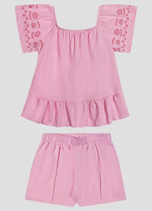 Kely Kety - Conjunto Blusa e Shorts em Meia Malha Rosa - KELY KETY