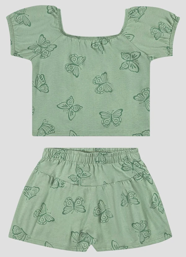 Kely Kety - Conjunto Blusa e Shorts em Meia Malha Verde