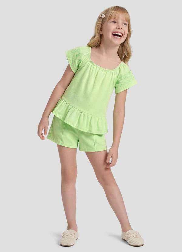 Kely Kety - Conjunto Blusa e Shorts em Meia Malha Verde