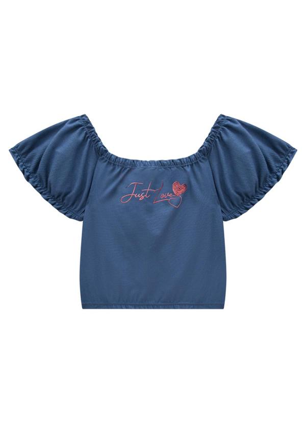 Marlan - Conjunto Blusa e Shorts em Molecotton Jeans Azul