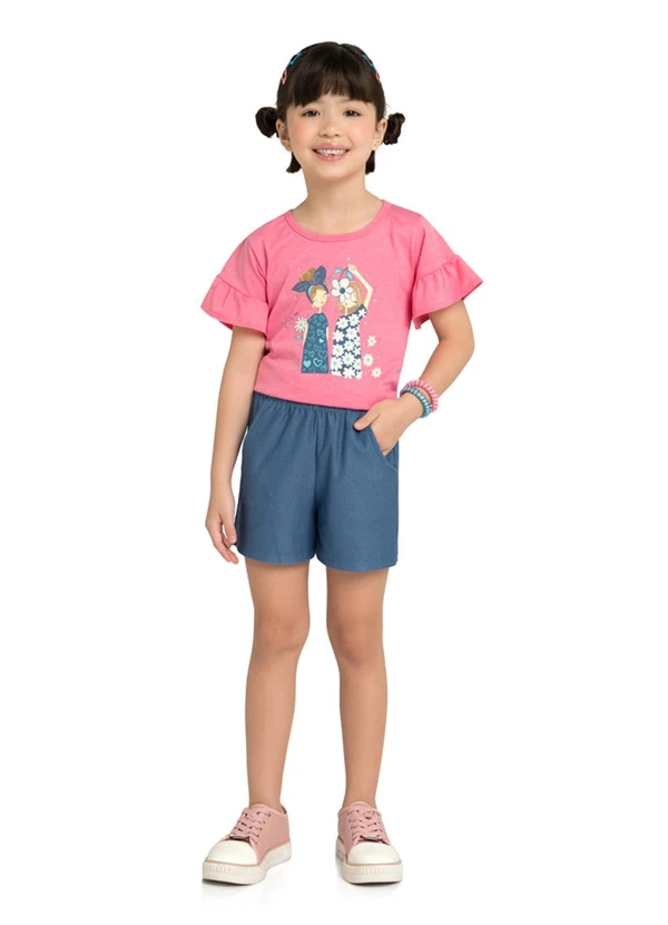 Marlan - Conjunto Blusa e Shorts em Molecotton Jeans Rosa