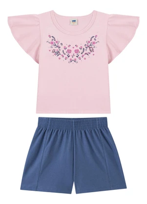 Marlan - Conjunto Blusa e Shorts em Molecotton Jeans Rosa - MARLAN