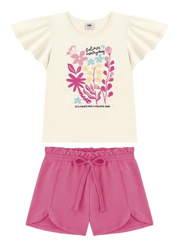 Marlan - Conjunto Blusa e Shorts em Moletinho Bege