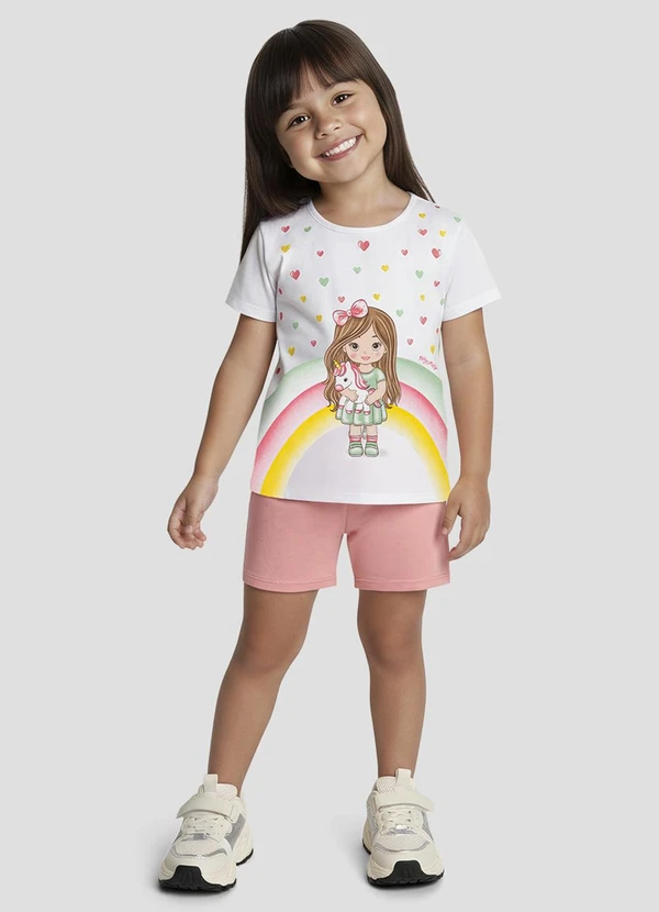 Kely Kety - Conjunto Blusa e Shorts em Moletinho Branco