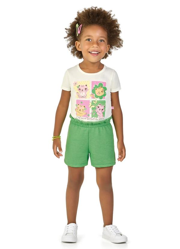 Marlan - Conjunto Blusa e Shorts em Moletinho Jeans Bege