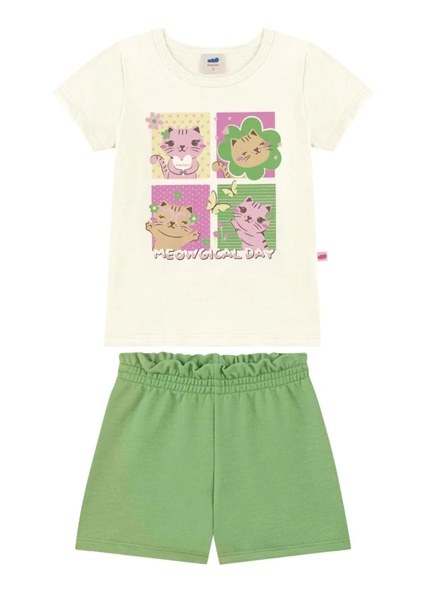 Marlan - Conjunto Blusa e Shorts em Moletinho Jeans Bege 2