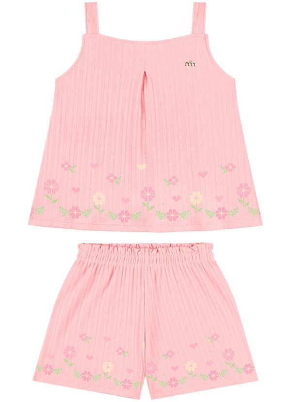 Milli e Nina - Conjunto Blusa e Shorts em Moletinho Linho Rosa
