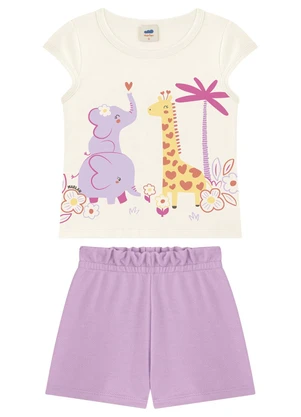 Marlan - Conjunto Blusa e Shorts em Moletinho Menina Bege - MARLAN