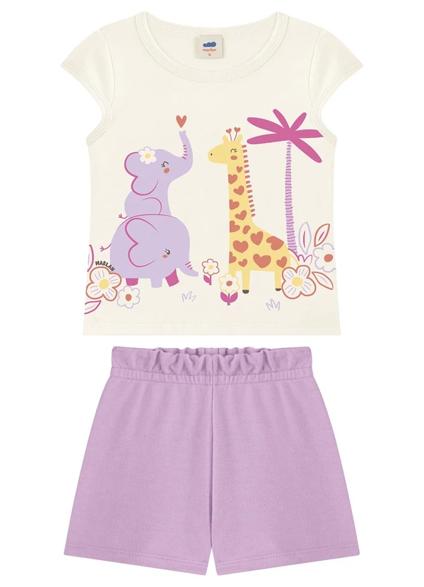 Marlan - Conjunto Blusa e Shorts em Moletinho Menina Bege