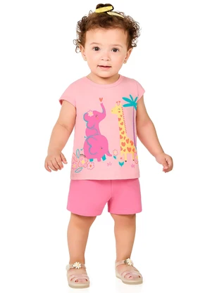 Marlan - Conjunto Blusa e Shorts em Moletinho Menina Rosa - MARLAN