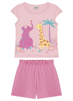 Marlan - Conjunto Blusa e Shorts em Moletinho Menina Rosa - MARLAN