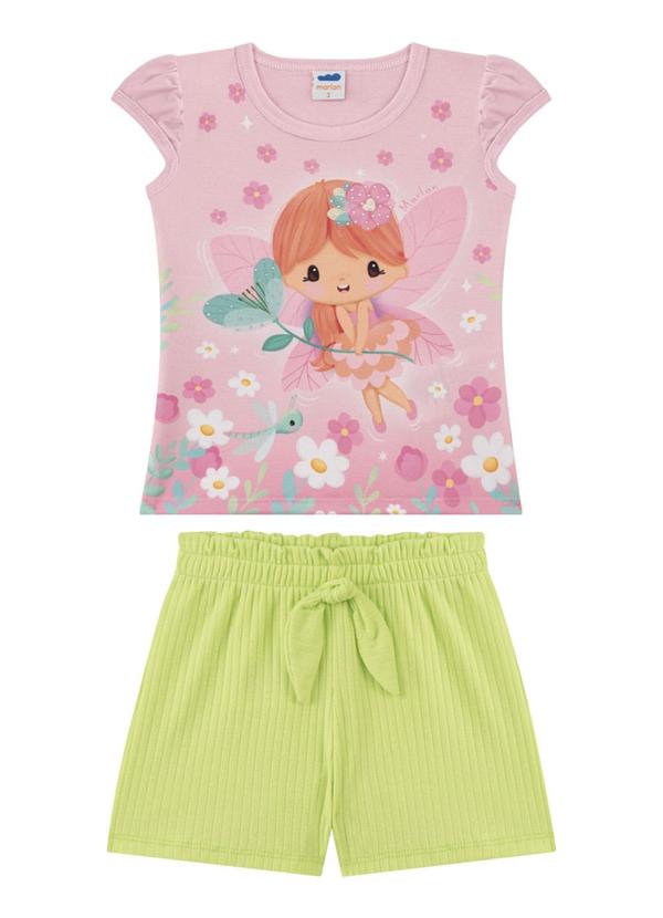 Marlan - Conjunto Blusa e Shorts em Moletinho Relevo Rosa