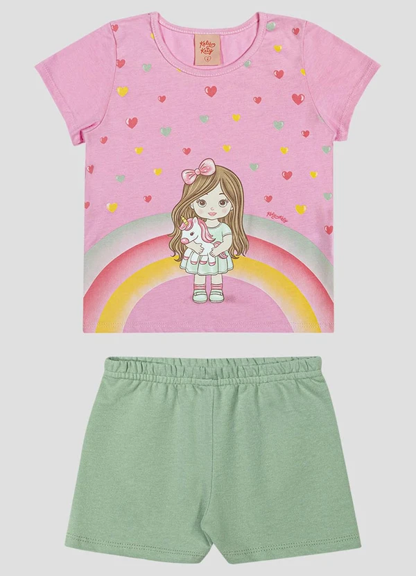 Kely Kety - Conjunto Blusa e Shorts em Moletinho Rosa