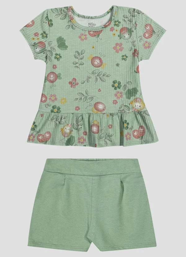 Kely Kety - Conjunto Blusa e Shorts em Moletinho Verde