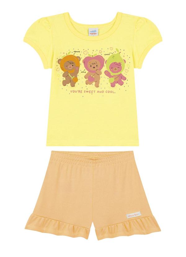 Marlan - Conjunto Blusa e Shorts em Newtech Amarelo