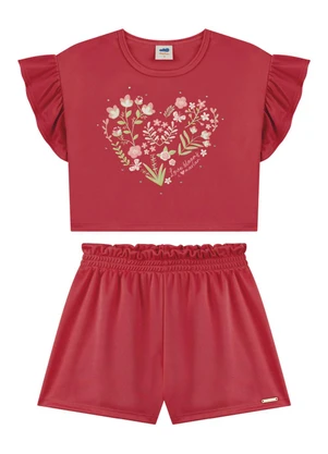 Marlan - Conjunto Blusa e Shorts em Newtech Vermelho - MARLAN