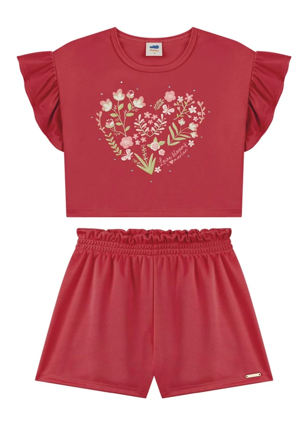 Marlan - Conjunto Blusa e Shorts em Newtech Vermelho