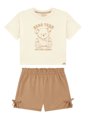 Milli e Nina - Conjunto Blusa e Shorts em Piquet Vintage Marrom - MILLI E NINA