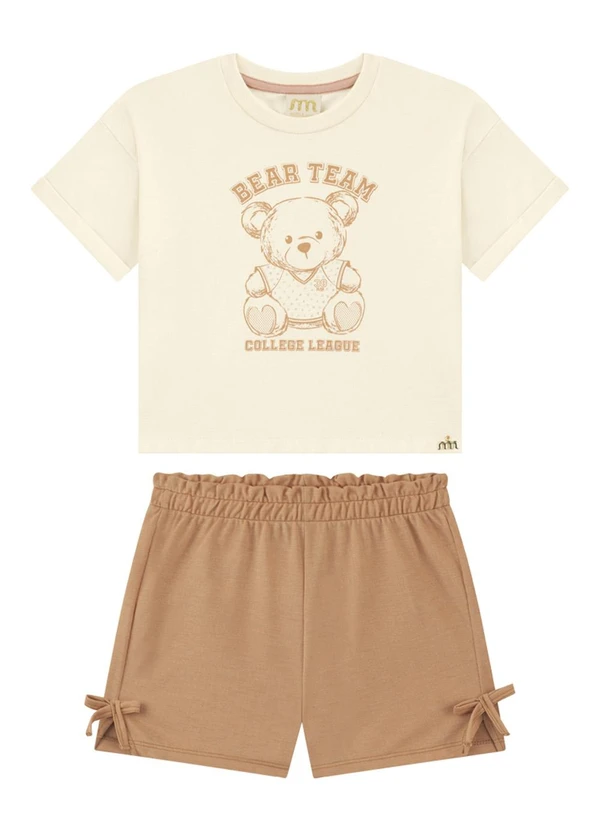 Milli e Nina - Conjunto Blusa e Shorts em Piquet Vintage Marrom