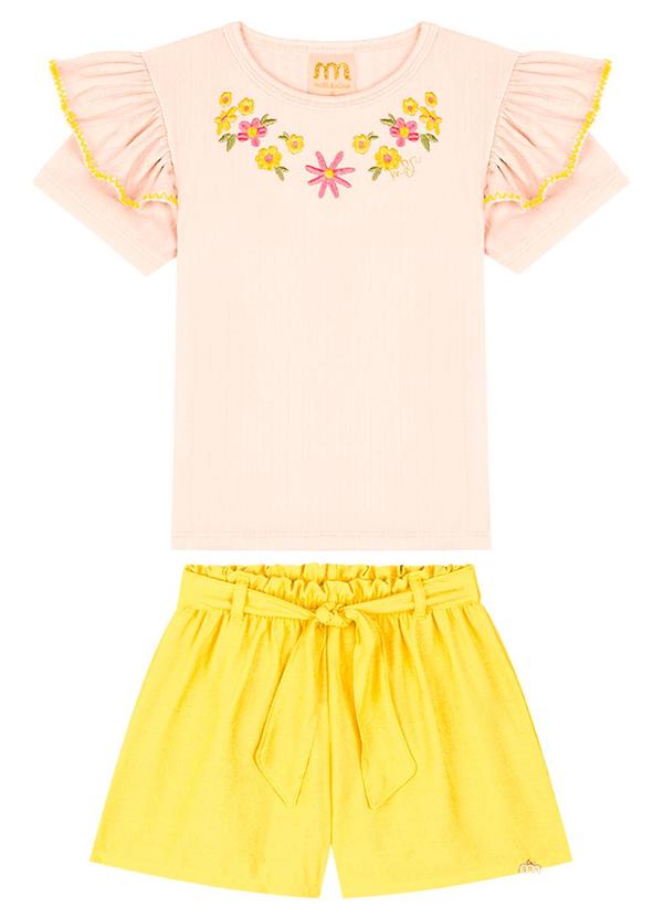 Milli e Nina - Conjunto Blusa e Shorts em Poliamida Amarelo 3