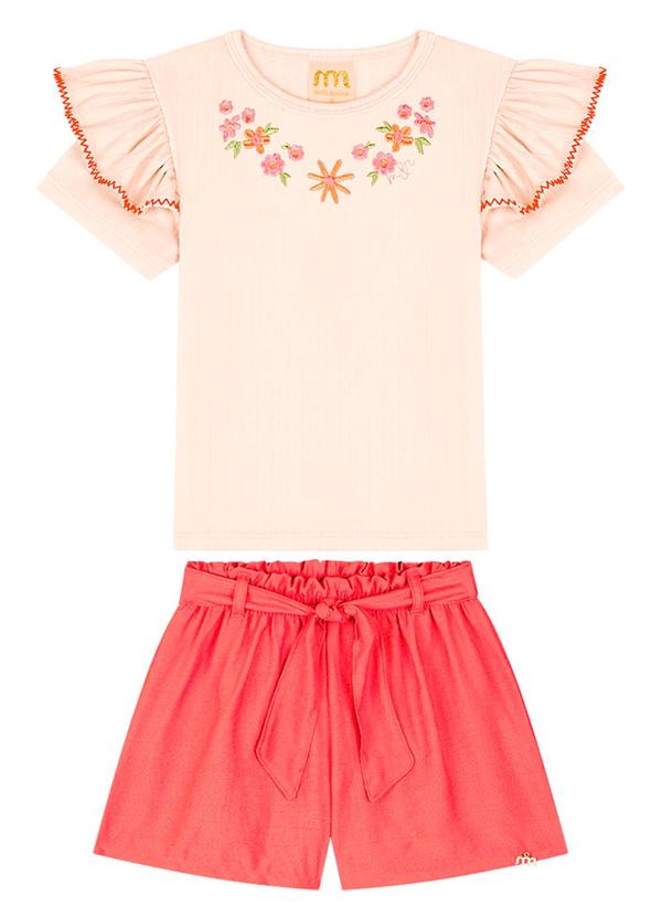 Milli e Nina - Conjunto Blusa e Shorts em Poliamida Vermelho