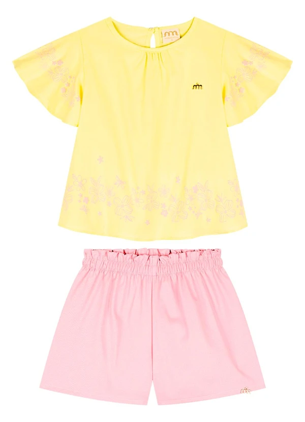 Milli e Nina - Conjunto Blusa e Shorts em Sarja Amarelo