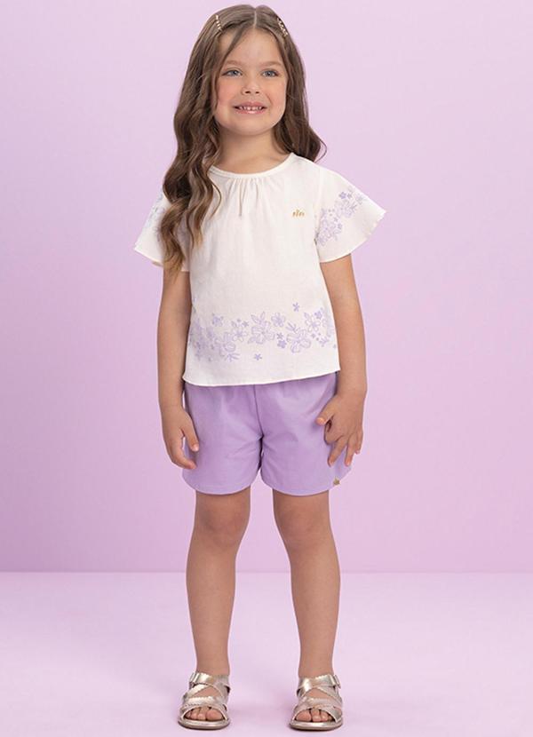 Milli e Nina - Conjunto Blusa e Shorts em Sarja Bege