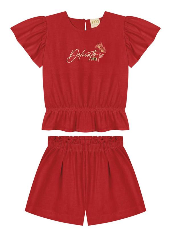 Milli e Nina - Conjunto Blusa e Shorts em Tecido Plano Vermelho 2