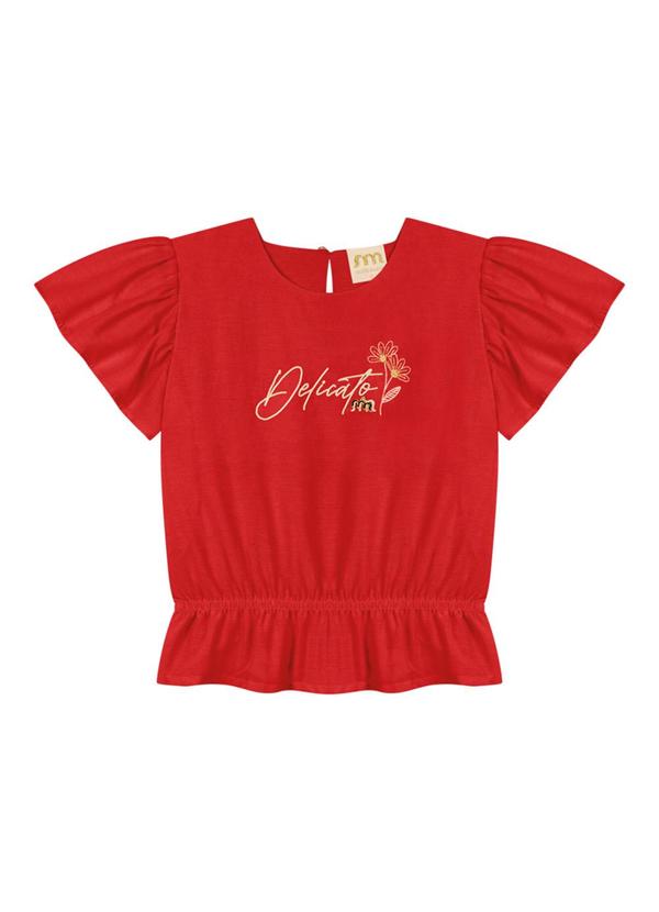 Milli e Nina - Conjunto Blusa e Shorts em Tecido Plano Vermelho 3