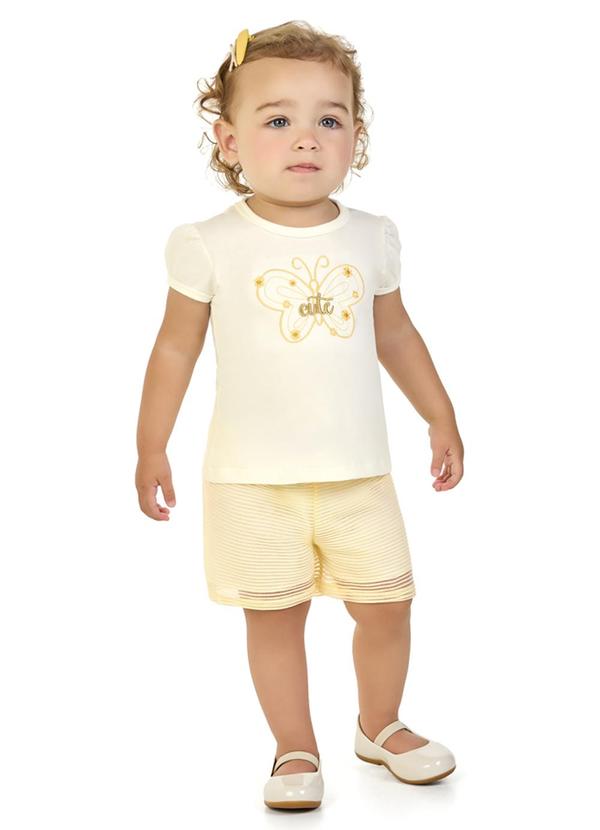 Marlan - Conjunto Blusa e Shorts em Tecido Tulisti Bege