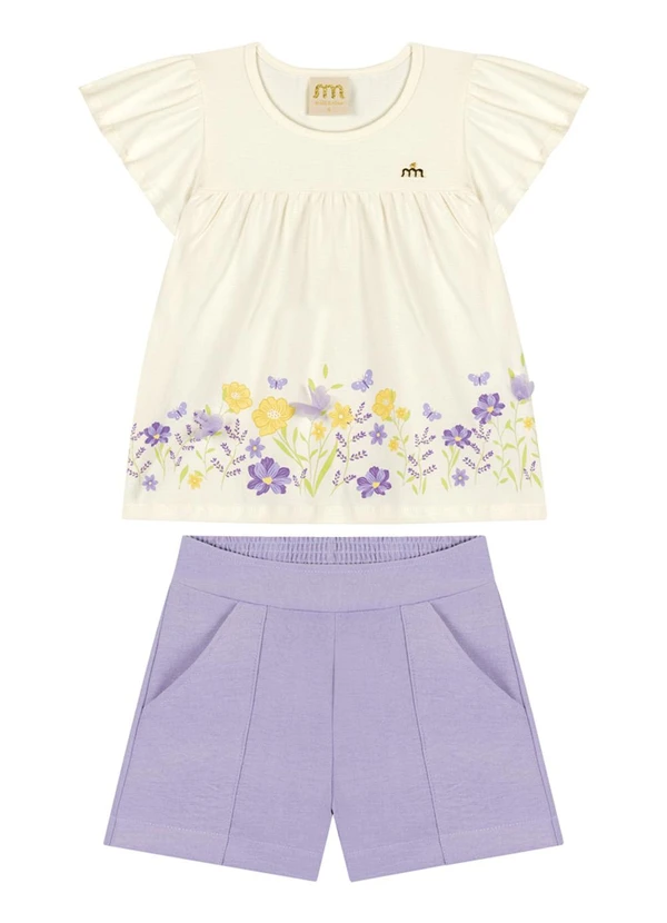 Milli e Nina - Conjunto Blusa e Shorts em Tecido Wind Bege 2