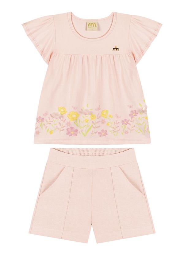 Milli e Nina - Conjunto Blusa e Shorts em Tecido Wind Rosa