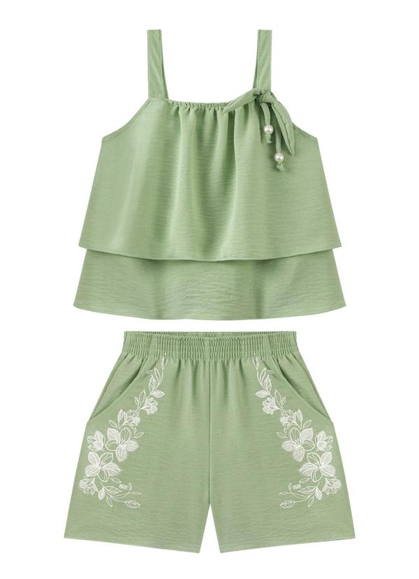 Milli e Nina - Conjunto Blusa e Shorts em Tecido Wind Verde 2