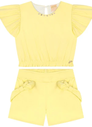 Milli e Nina - Conjunto Blusa e Shorts em Tricoline Amarelo - MILLI E NINA