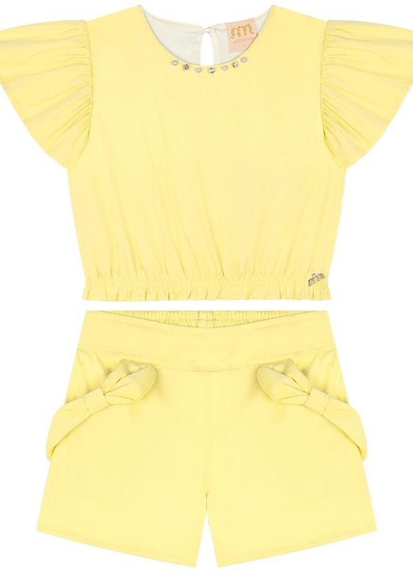 Milli e Nina - Conjunto Blusa e Shorts em Tricoline Amarelo