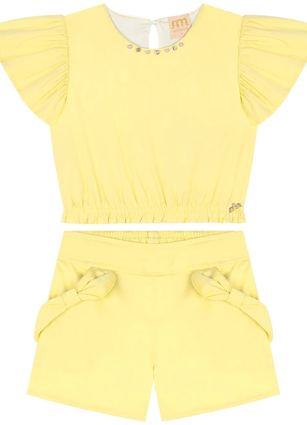 Milli e Nina - Conjunto Blusa e Shorts em Tricoline Amarelo
