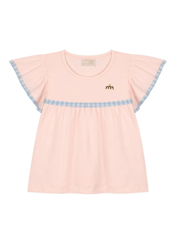 Milli e Nina - Conjunto Blusa e Shorts em Tricoline Vichy Rosa 3
