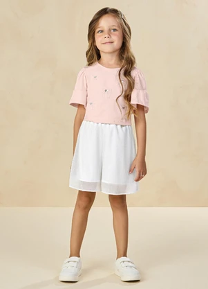 Milli e Nina - Conjunto Blusa e Shorts em Tule Rosa - MILLI E NINA