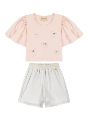 Milli e Nina - Conjunto Blusa e Shorts em Tule Rosa - MILLI E NINA