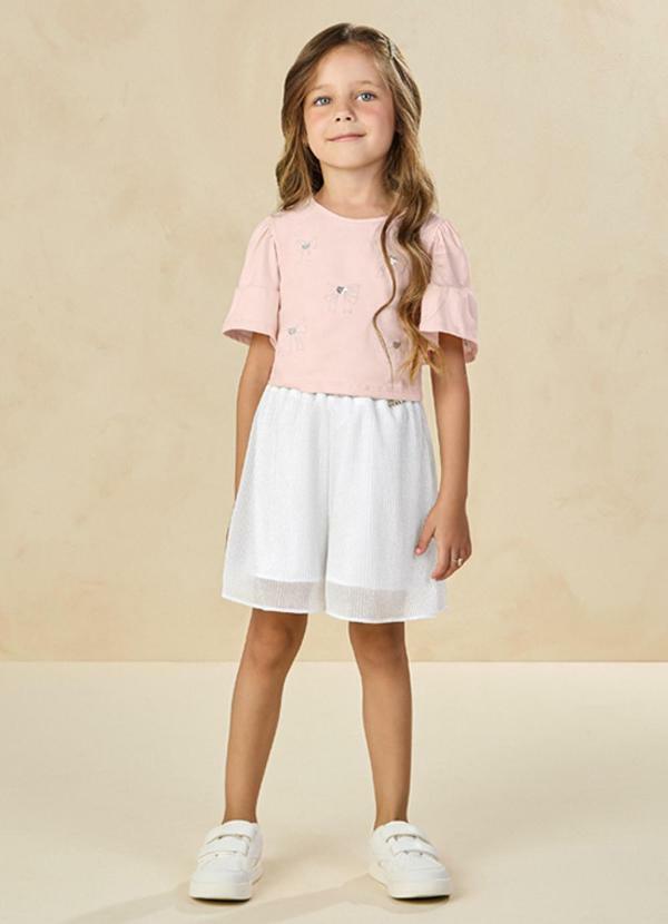 Milli e Nina - Conjunto Blusa e Shorts em Tule Rosa
